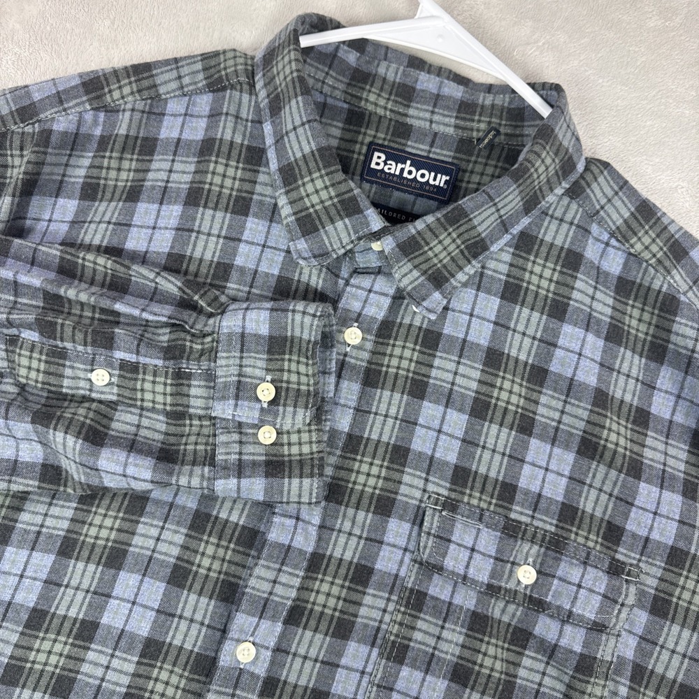 Barbour Men's Light Flannel Shirt Size XXL Tailored Fit Blue Green Yellow Plaid